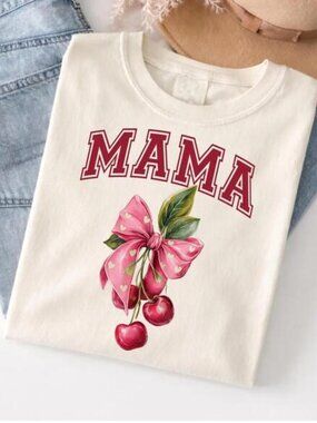 Mothers Day Shirt, Mama Cherry Bow T-Shirt, Cute Style Mom Tee